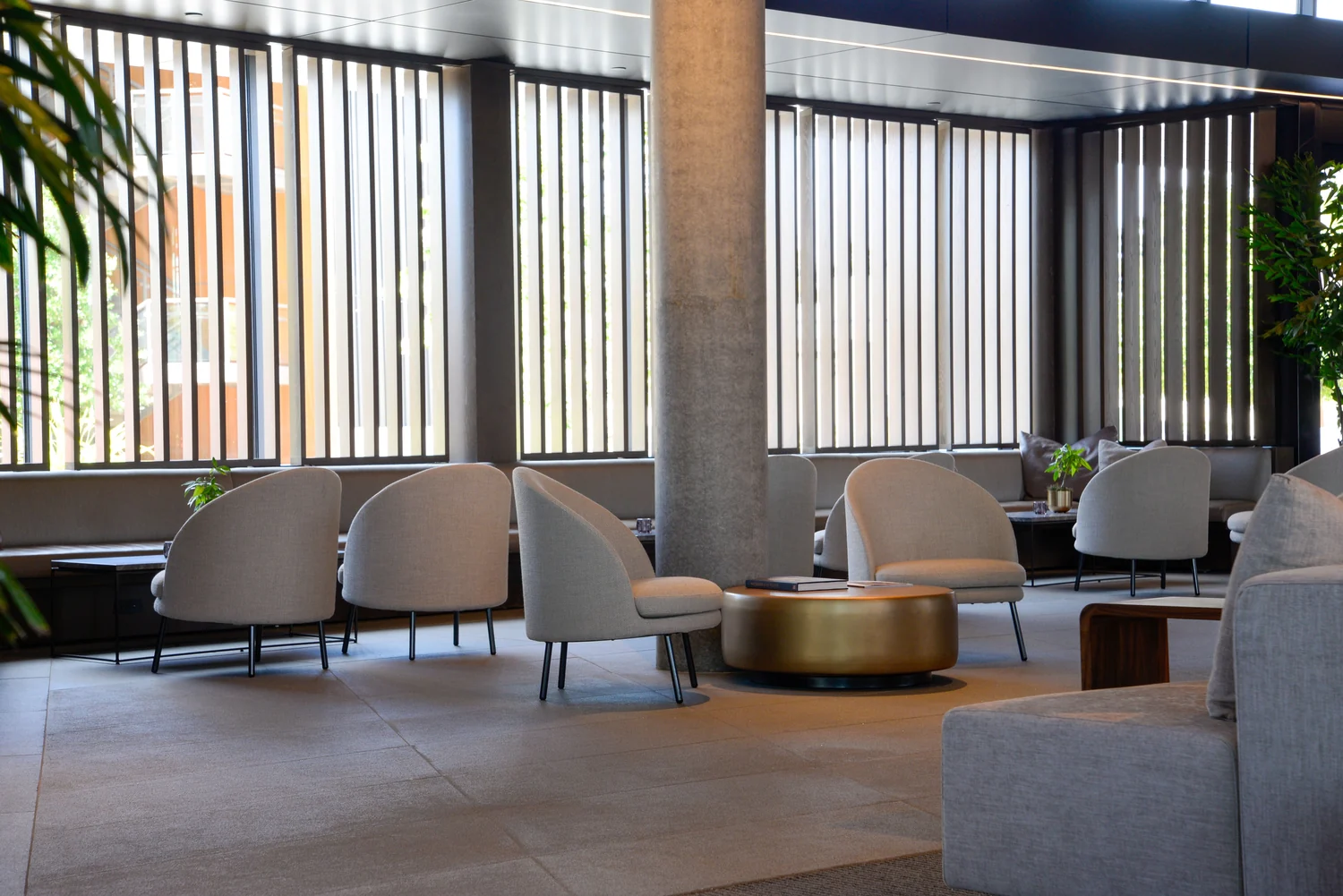 Modern hotel lounge with natural light