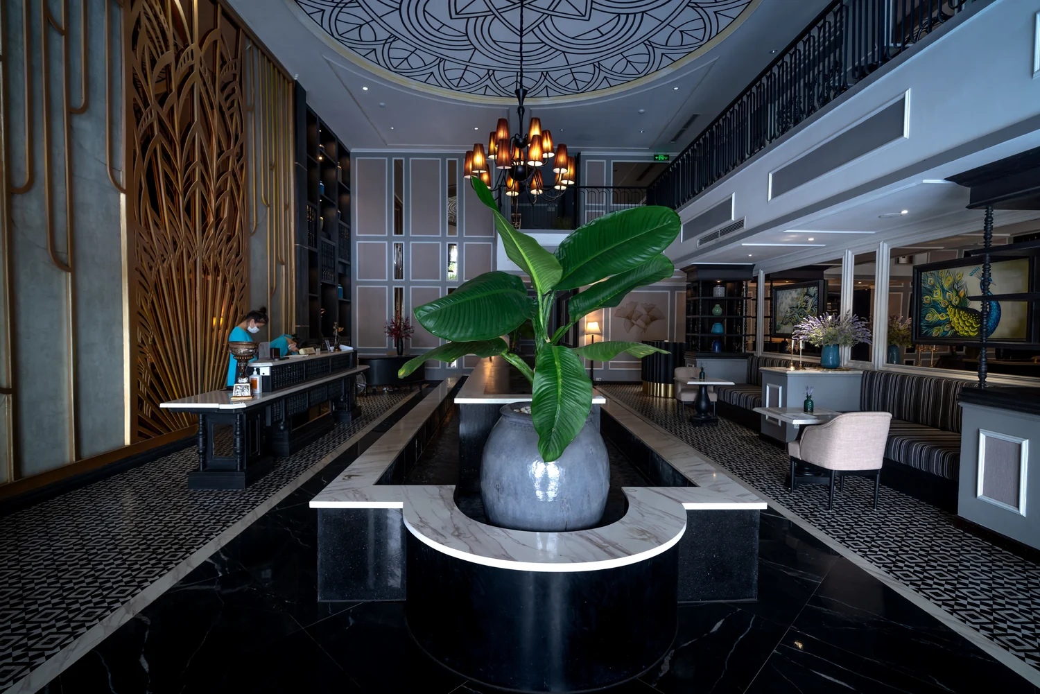 Elegant hotel lobby interior showcasing refined hospitality atmosphere