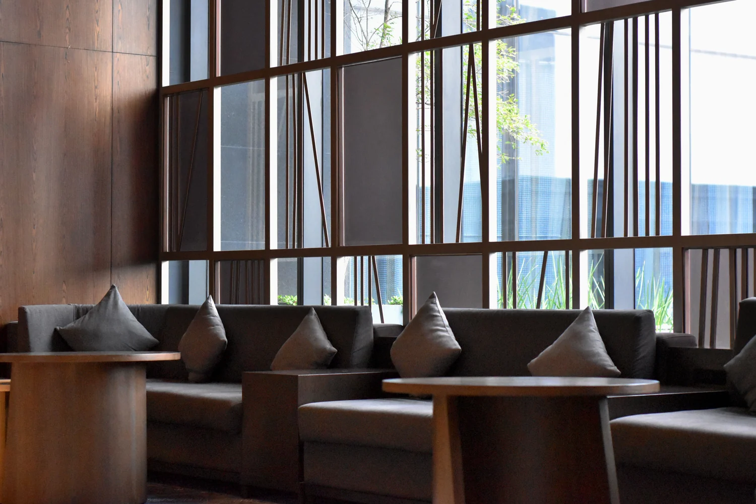 Resort-style hotel lounge with panoramic views