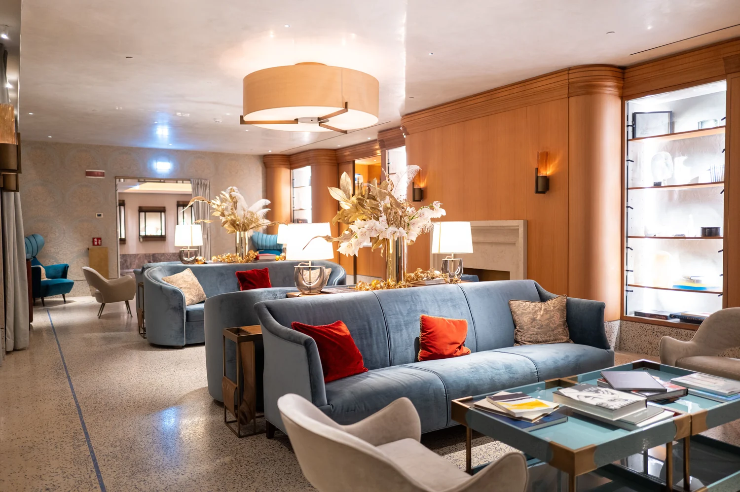 Elegant hotel lounge with warm lighting